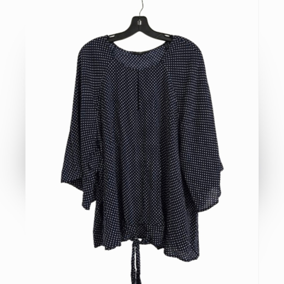 Fred David Dark Blue Blouse Shirt Size 2X Short Sleeve Polka Dot Tie Front - Picture 1 of 13